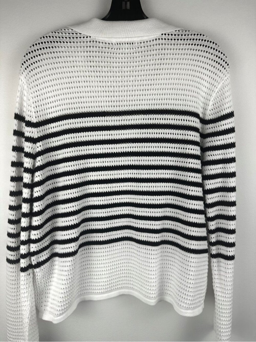 Calvin Klein Jeans Women’s Open Knit Striped Polo Sweater White Black Size M - Picture 4 of 5